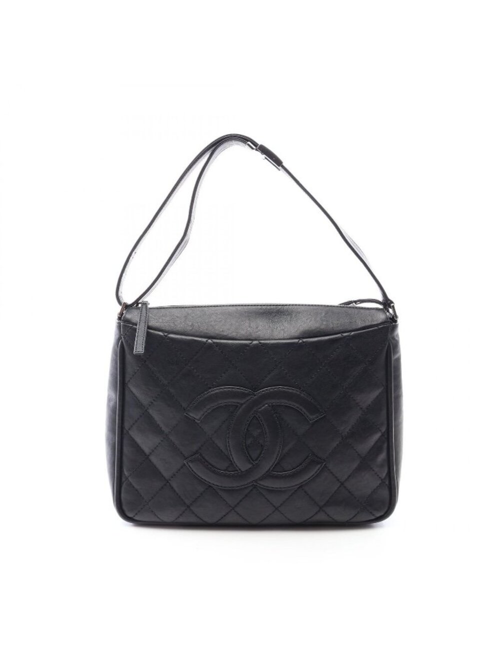 Chanel Shoulder Bag Wild Stitch Big CC Logo Black Leather Quilted CC
